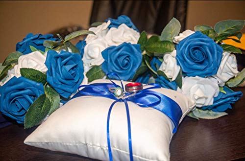 he andi 7.8" Satin Double Hearts Decoration Wedding Ring Bearer Pillow (Blue) - Image 2