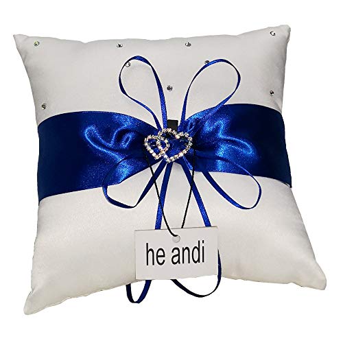 he andi 7.8" Satin Double Hearts Decoration Wedding Ring Bearer Pillow (Blue) - Image 4