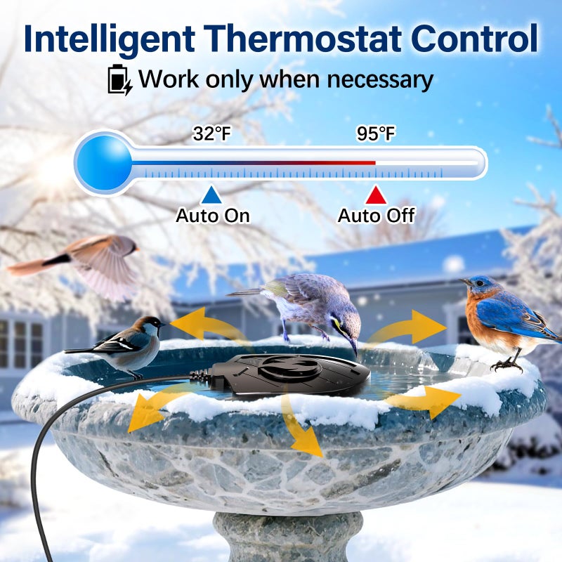Jvgoo 100W Bird Bath Heater, Birdbath Heaters for Outdoor Bird Bath Water Heater in Winter Submersible Thermostat Control, Heated Bird Bath Deicer for Outside Bird Chicken Poultry Livestock (Black) - Image 3
