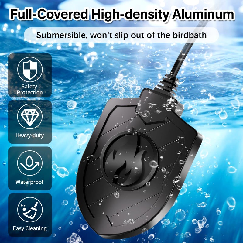 Jvgoo 100W Bird Bath Heater, Birdbath Heaters for Outdoor Bird Bath Water Heater in Winter Submersible Thermostat Control, Heated Bird Bath Deicer for Outside Bird Chicken Poultry Livestock (Black) - Image 2