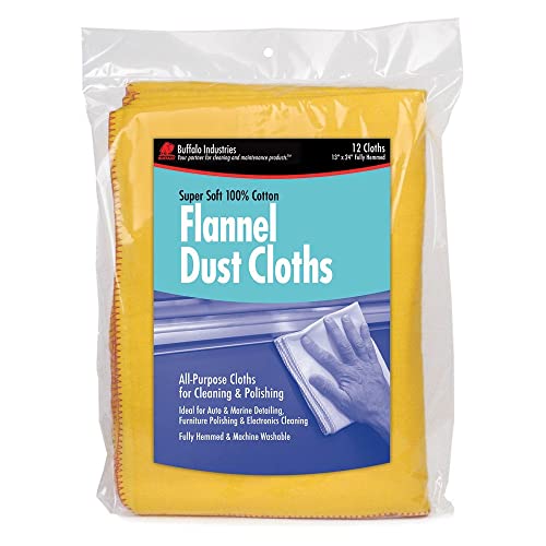 Buffalo Industries (60235) 13" x 24" 100% Cotton Fully Hemmed Yellow Flannel Dust Cloths, Pack of 12, Won't Scratch Fine surfaces, Great for Automotive, Polishing, Cleaning, Machine Washable - Image 2