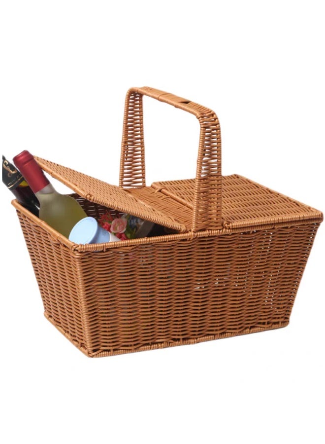 LINGWEI Handmade Rattan Picnic Basket with Lid & Handle Large Wicker Storage Basket for Picnic - Image 4