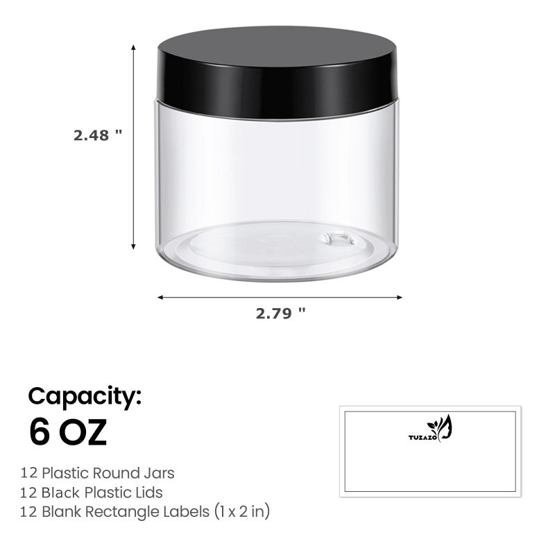 TUZAZO 6 Oz Plastic Container Jars with Lids BPA Free, Empty Round Clear Cosmetic Containers Plastic Slime Jars for Lotion, Cream, Ointments, Body Butter, Makeup, Travel Storage (12 Pack) - Image 2