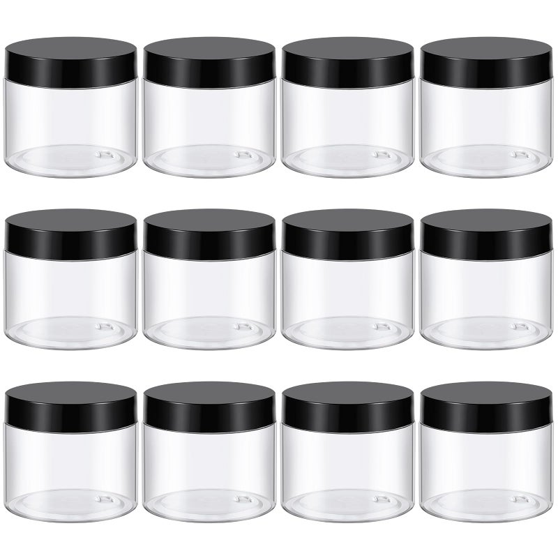 TUZAZO 6 Oz Plastic Container Jars with Lids BPA Free, Empty Round Clear Cosmetic Containers Plastic Slime Jars for Lotion, Cream, Ointments, Body Butter, Makeup, Travel Storage (12 Pack) - Image 1