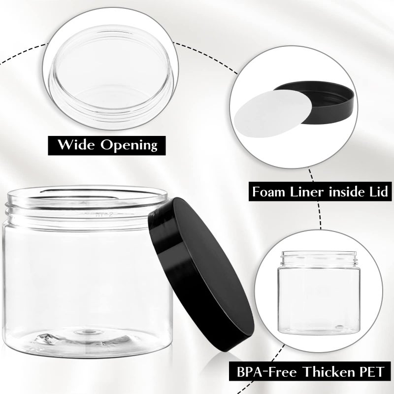 TUZAZO 6 Oz Plastic Container Jars with Lids BPA Free, Empty Round Clear Cosmetic Containers Plastic Slime Jars for Lotion, Cream, Ointments, Body Butter, Makeup, Travel Storage (12 Pack) - Image 3