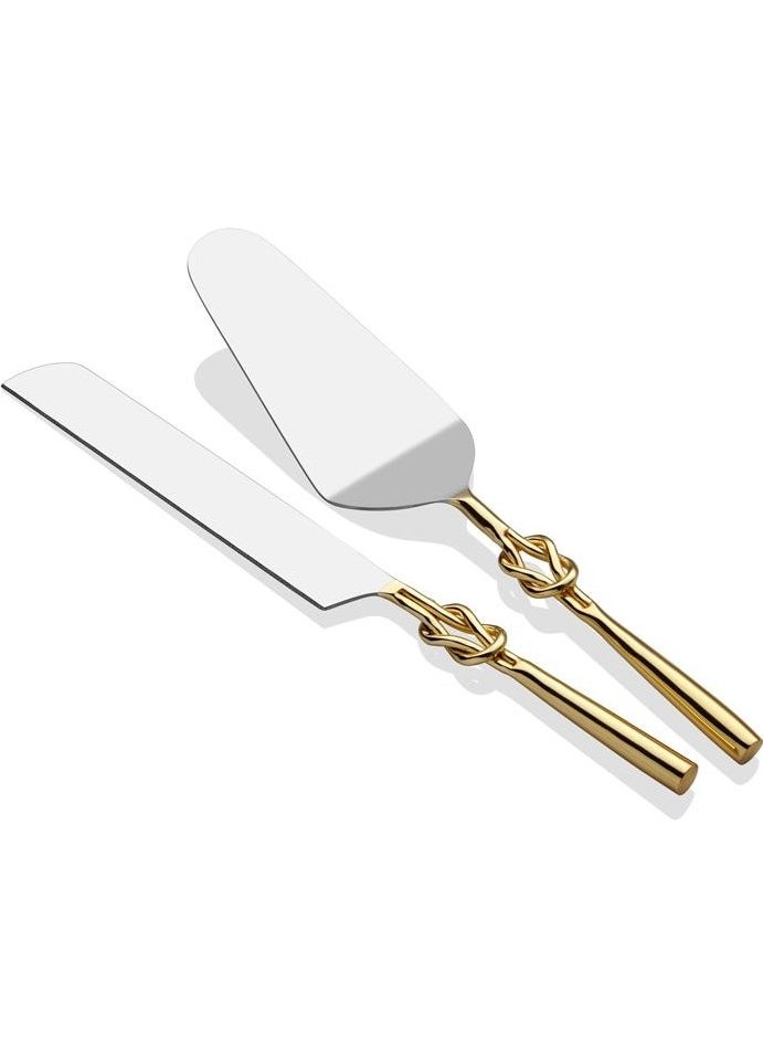 Lamedore - Knot Patterned Gold 2-Piece Cake Serving Set - Image 1