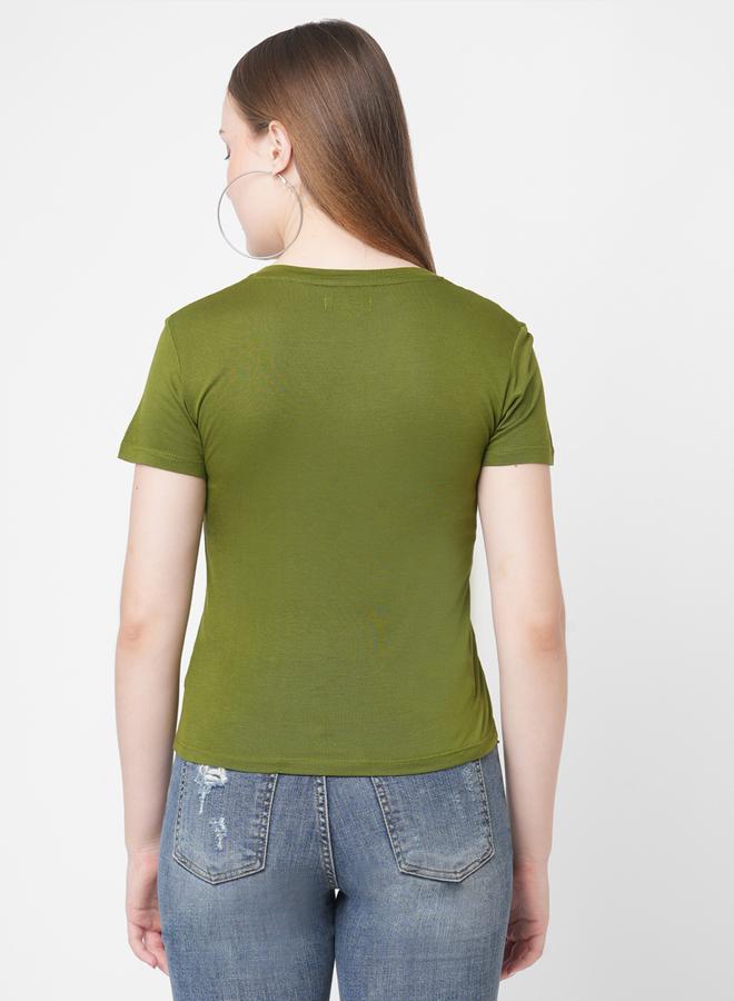 ميش تيشيرت ميش نسائي بأكمام قصيرة مطرز بطائر باللون الزيتوني - Image 5