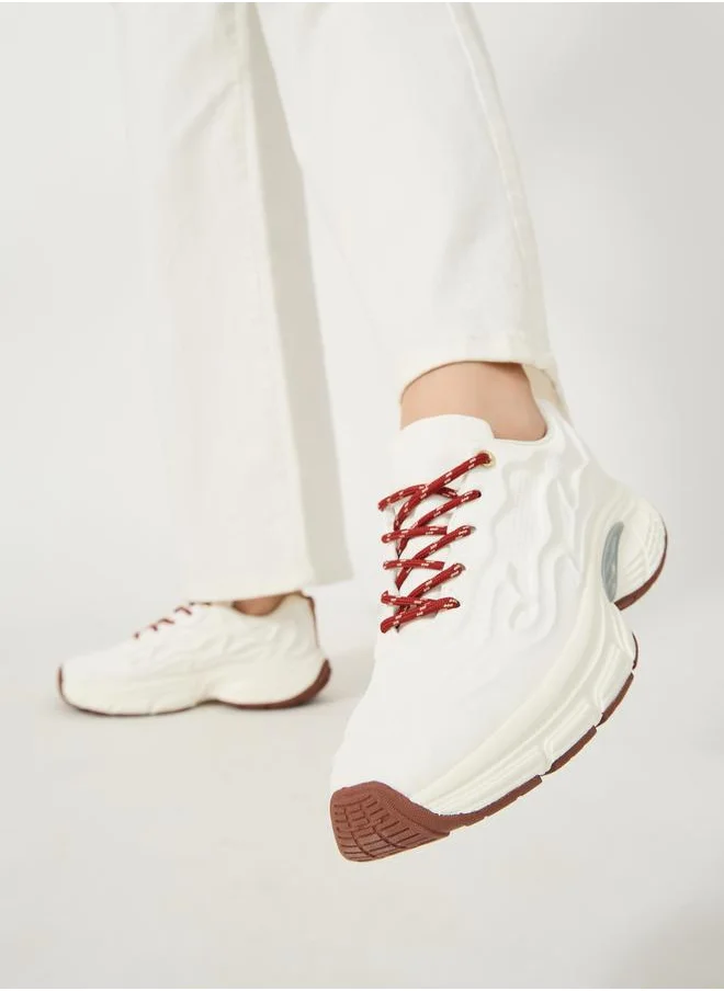 Styli White Patterned Lace Sneakers