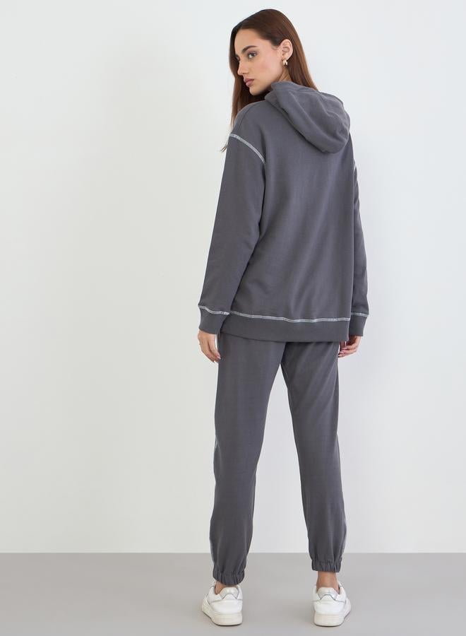 ستايلي طقم هودي طويل بقصة عادية مع جوغر - Image 3