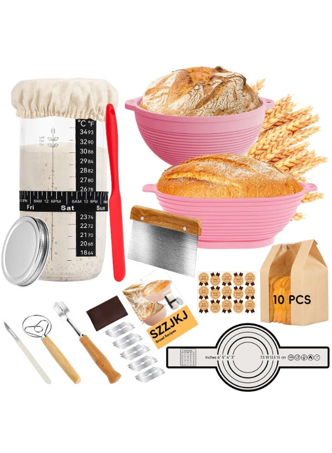 WALALLA Sourdough Starter Kit, 24PCS Bread Baking Supplies, Silicone Banneton Bread Proofing Basket Set of 2, Sourdough Starter Kit Beginners with 10pcs Bread Bags for Baking LoversSourdough Starter Kit, 24PCS Bread Baking Supplies, Silicone Banneton Bread Proofing Basket Set of 2, Sourdough Starter Kit Beginners with 10pcs Bread Bags for Baking Lovers - Image 1
