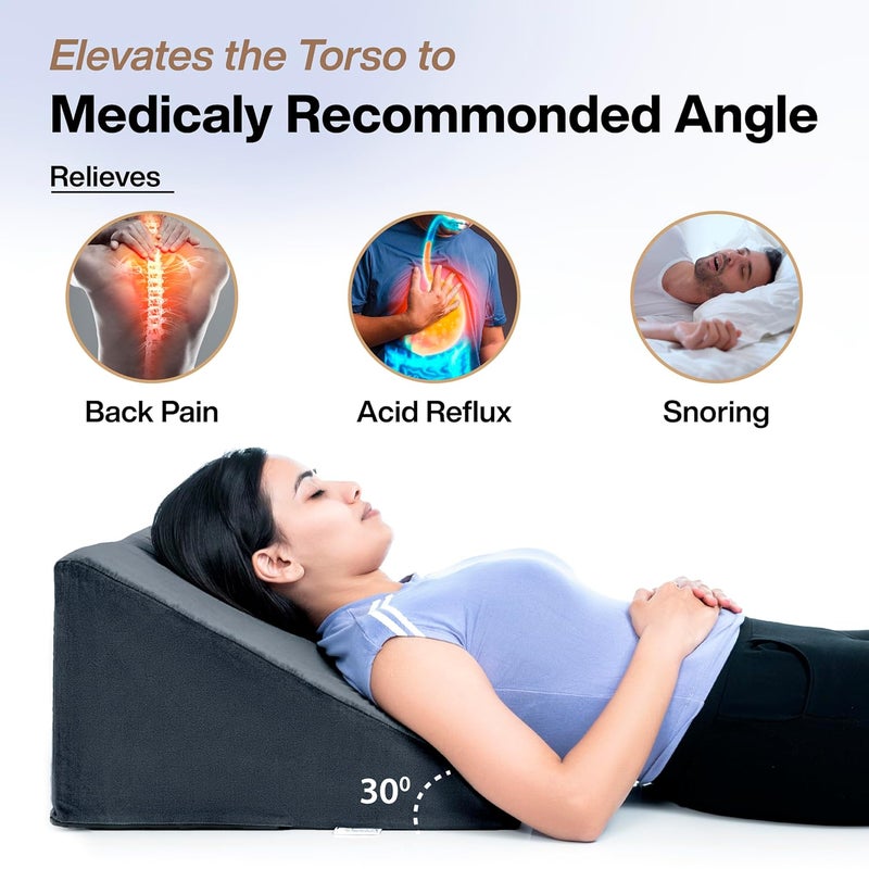FOverA FOVERA Wedge Cushion 2 Years Warranty Wedge Pillows for Bed Orthopedic Memory Foam Back Support for Bed for Acid Reflux Snoring GERD Leg Elevation Dark Grey 18L x 175W x 11H Inch  - Image 5