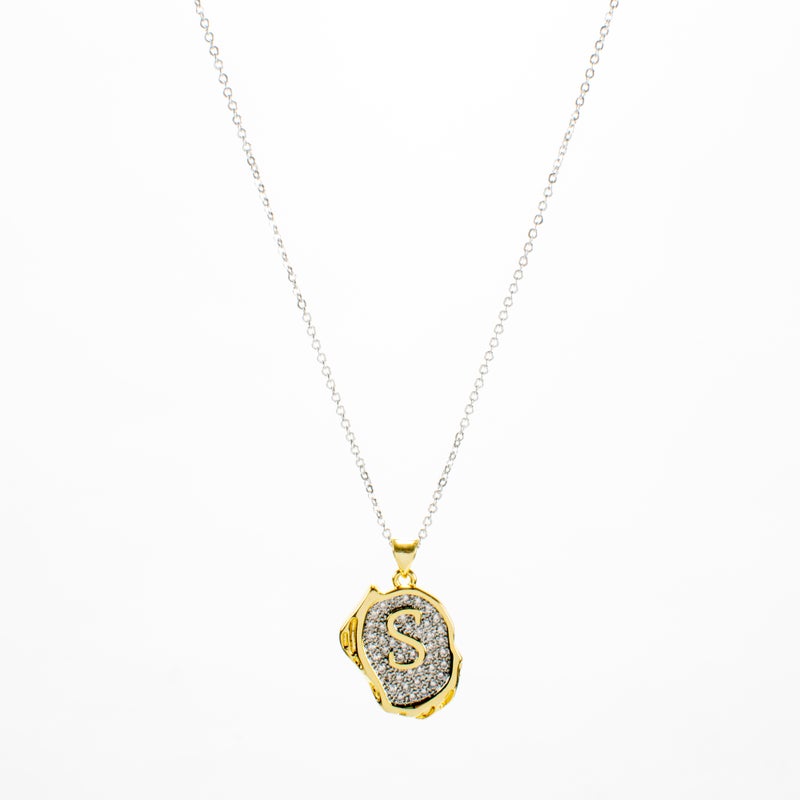Two Tone Zirconic Stainless Steel Pendant Necklace Letter S - Image 1