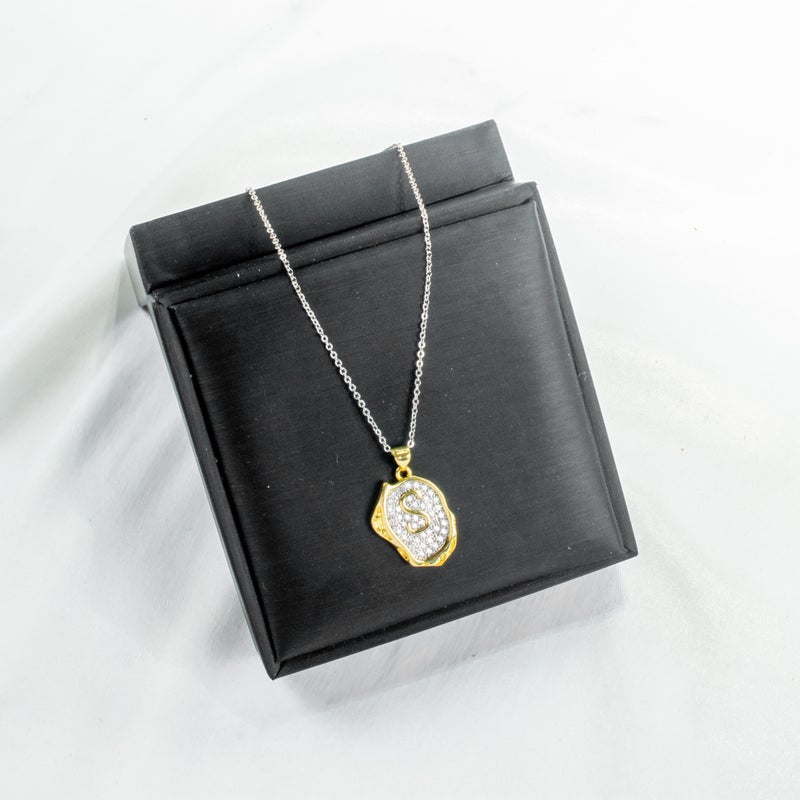 Two Tone Zirconic Stainless Steel Pendant Necklace Letter S - Image 2