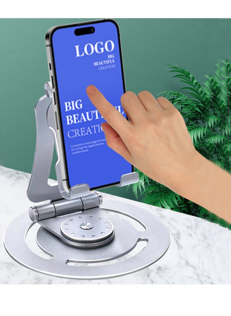 DIGI CORE Phone Stand Aluminum Mobile Stand 360° Rotating Tablet Holder Phone Holder Flexible Foldable Cell Holder Adjustable Mobile Holder Compatible With All Mobile Phone Silver - Image 2