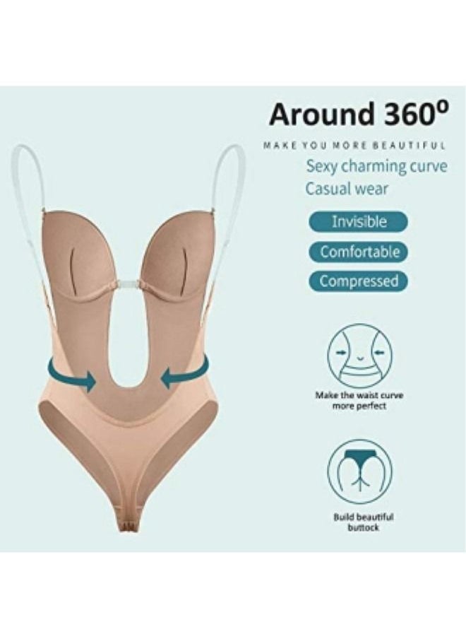 Generic - Strapless Backless Bras for Women Bodysuit,Seamless U Plunge Shapewear,Beige - Image 1