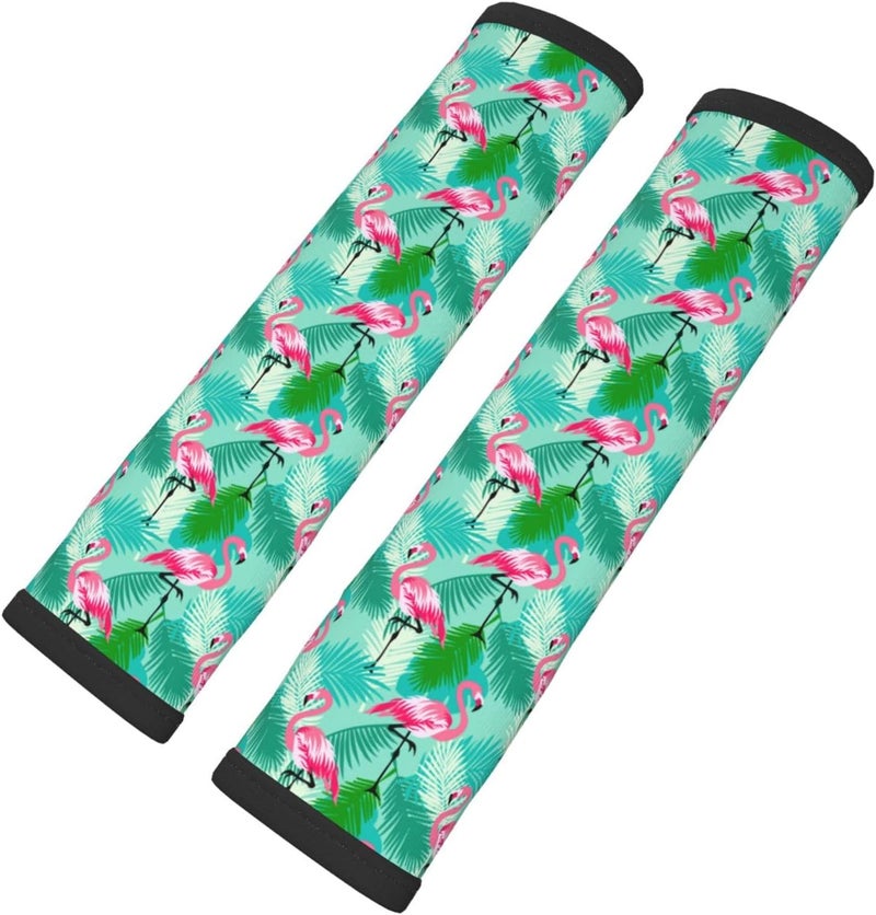Floral Vector Summer Pattern Tropical Jungle Leaves Flamingo Seat Belt Cover Pad 2 PCS Universal Car Accessories Novelty Car Decor for All Cars and Backpack - Image 1