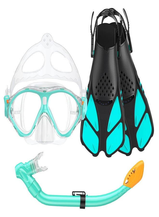Seovediary Kids Snorkel Set, Mask Fins Snorkeling Gear for Kids Anti-Fog Swim Goggles 180 Panoramic View Dry Top Snorkel and Dive Flippers Combo with Travel Bag for Snorkeling Training Swimming Diving - Image 1