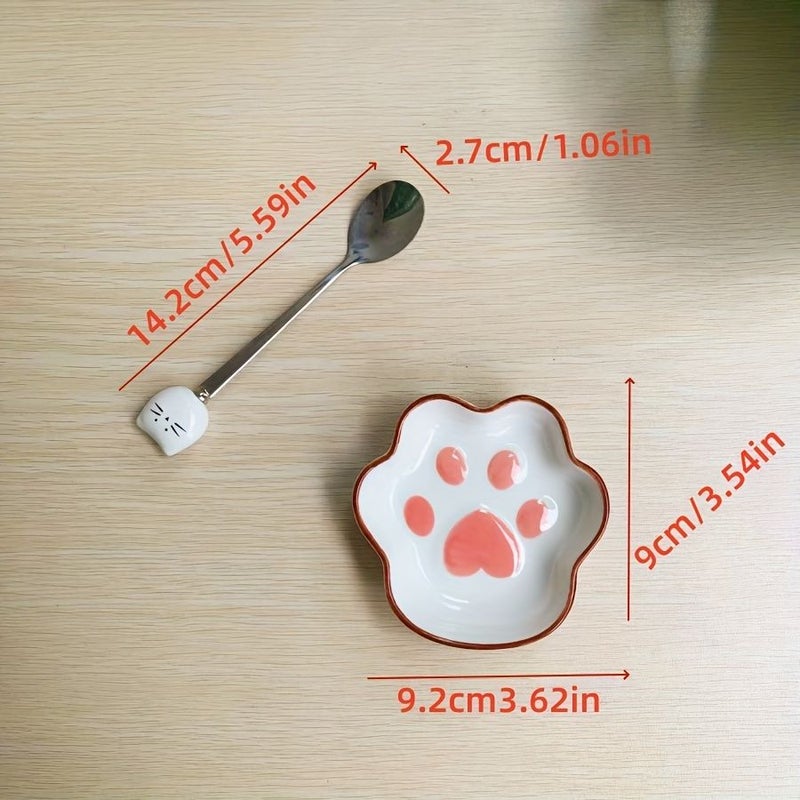Cat Theme Spoon Rest Snack And Fruit Plate With Stirring Spoon 2pcs Black - Image 3