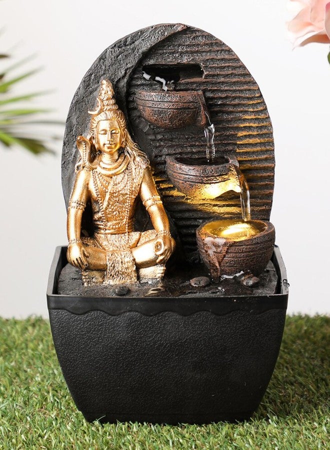 VIVARS نافورة مياه فيڤارس بتصميم الإله شيفا للمنزل والمكتب - نافورة طاولة بإضاءة LED ذهبية بنية اللون لغرفة المعيشة أو كهدية - Image 1
