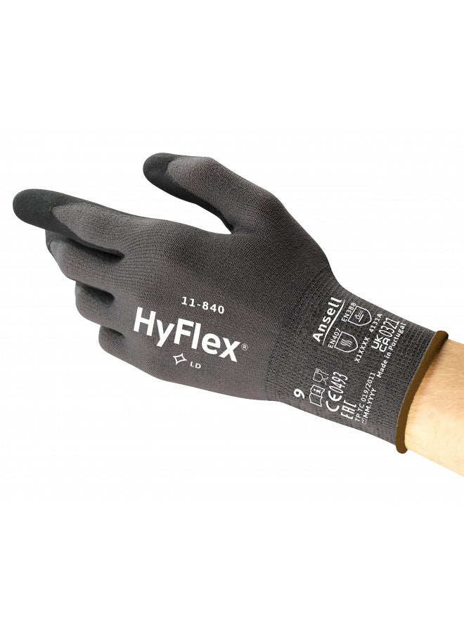 Ansell HyFlex 11-840 Ergonomic Abrasion-Resistant Nylon Spandex Nitrile Coated Industrial Gloves for Automotive, Fabrication - Med (8) Grey (12 Pairs) - Image 1