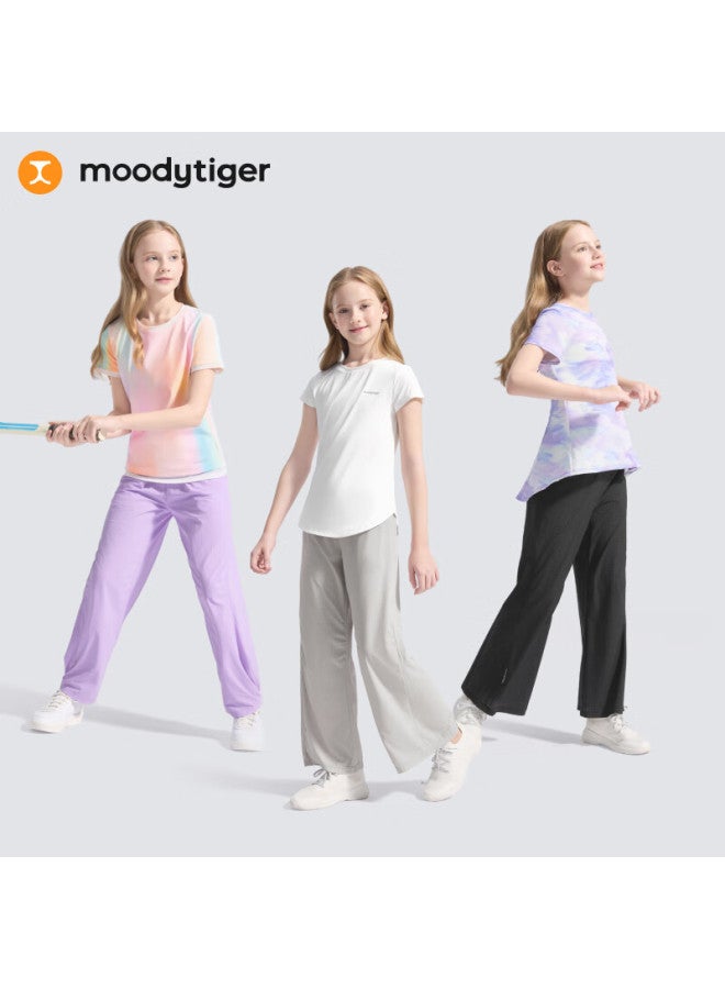 Moodytiger Girls' Wide Leg Pants Lightweight Breathable 25th Anniversary Summer New Children's Pants Quick-drying Long Pants | Air - Image 3