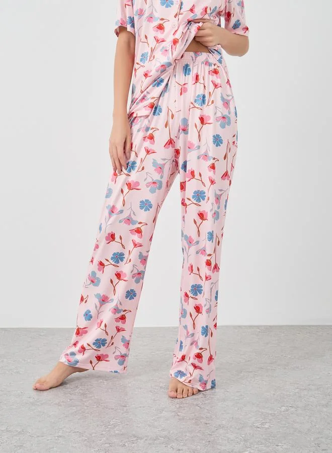 Take Two Take Two Floral Print Short Sleeve Shirt and Pyjama Set