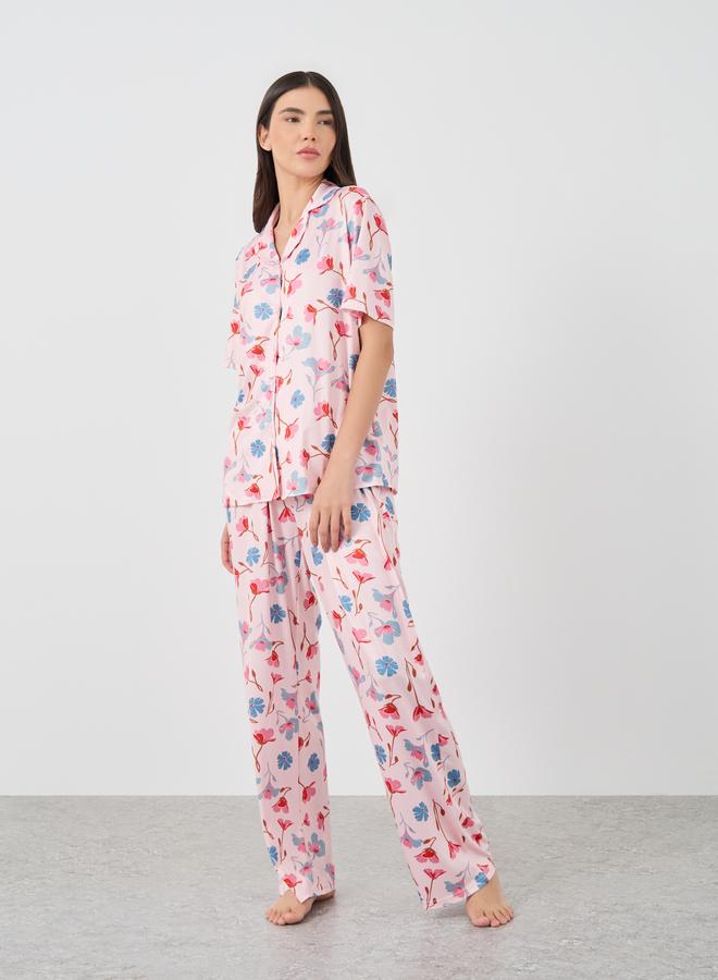 Take Two Floral Print Short Sleeve Shirt and Pyjama Set - Image 2