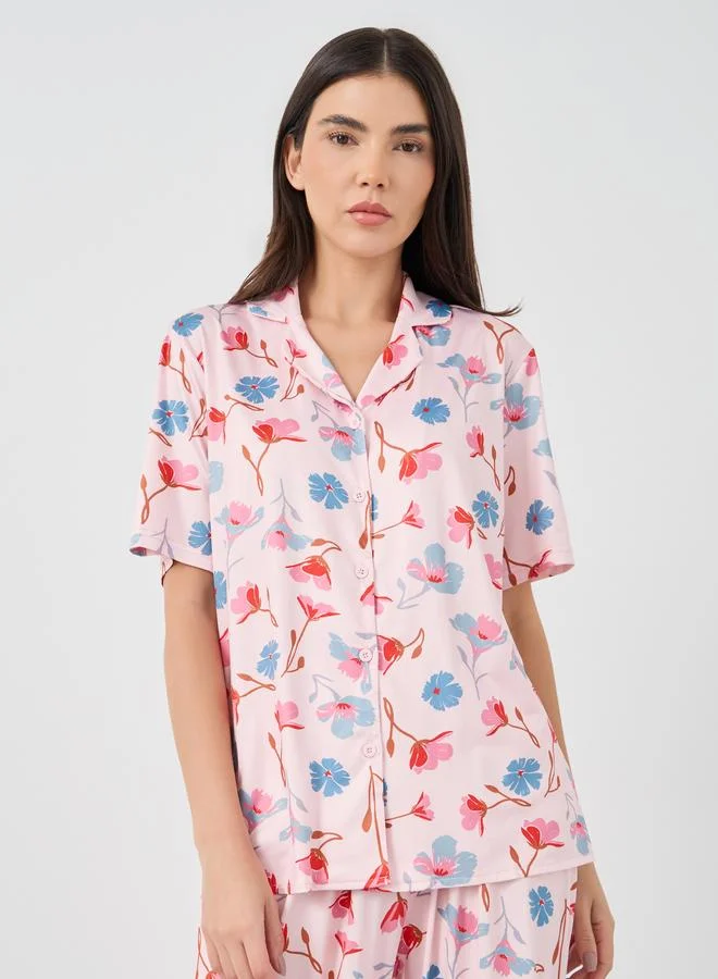 Take Two Take Two Floral Print Short Sleeve Shirt and Pyjama Set