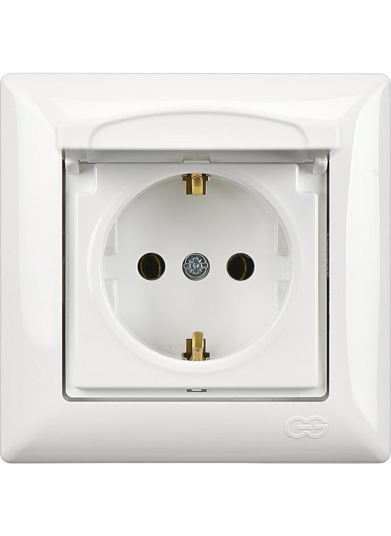 Günsan Elektrik - Visage White Covered Grounded Socket + Frame - Image 1