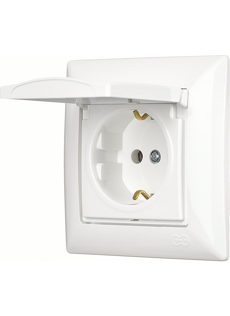 Günsan Elektrik - Visage White Covered Grounded Socket + Frame - Image 1