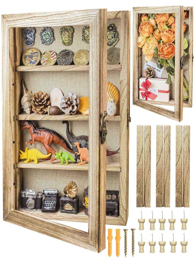 Houstimi 11x16 Large Shadow Box Frame Deep Shadow Box with Shelves Pet Memorial Shadow Box Display Case with Linen Back for Flowers, Pictures, Medals, Coins, Pins Collection and More(Original wood) - Image 1