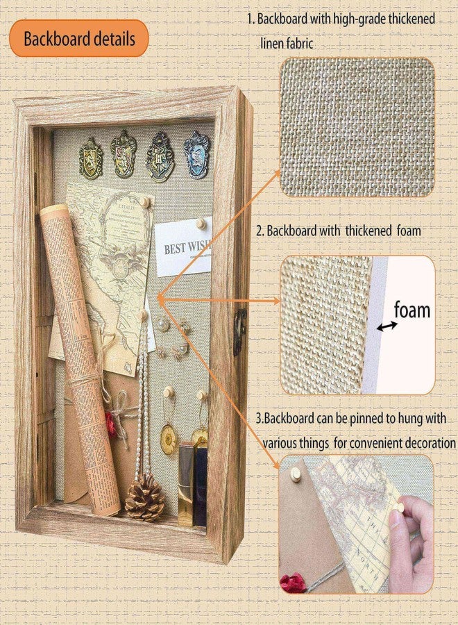 Houstimi 11x16 Large Shadow Box Frame Deep Shadow Box with Shelves Pet Memorial Shadow Box Display Case with Linen Back for Flowers, Pictures, Medals, Coins, Pins Collection and More(Original wood) - Image 5