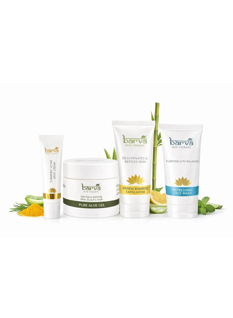 Barva Spotless Skin Anti-Acne Special Kit | Face Wash 50ml, Face Scrub 50ml, Turmeric Spot Cream 10ml & Pure Aloe Vera Gel 50ml| Complete Skincare Combo | Suits All Skin Types - Image 1