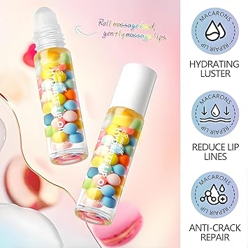 2PCS Lip Oil Gloss Set Hydrating Plumping RollOn Clear Lip Gloss Lightweight Lip Oil for Moisturized Glossy Lips Cute MacaronInspired Packaging for Girls - Image 2