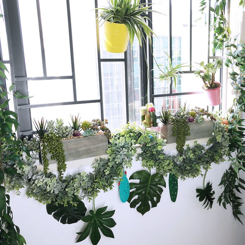 Supla Artificial Potted Succulents Plants Arrangement Fake Succulent Plants in Rectangular Wooden Pot Arrangement for Table Centerpiece Windowsill Greenery Decor - Image 5