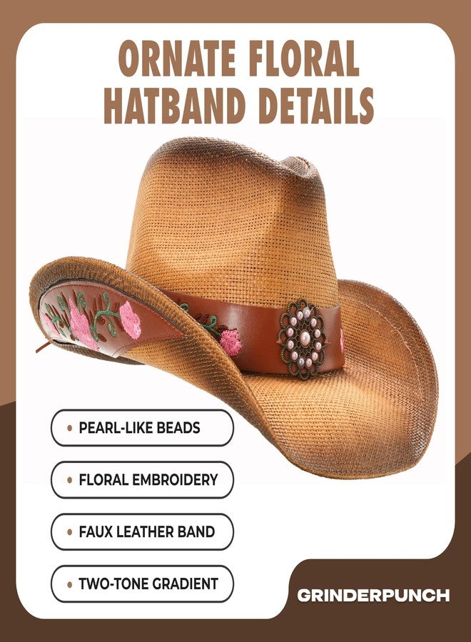 grinderPUNCH Western Outback Cowboy Hat Men's Women's Style Classic Straw Western Cowgirl Hat - Image 3