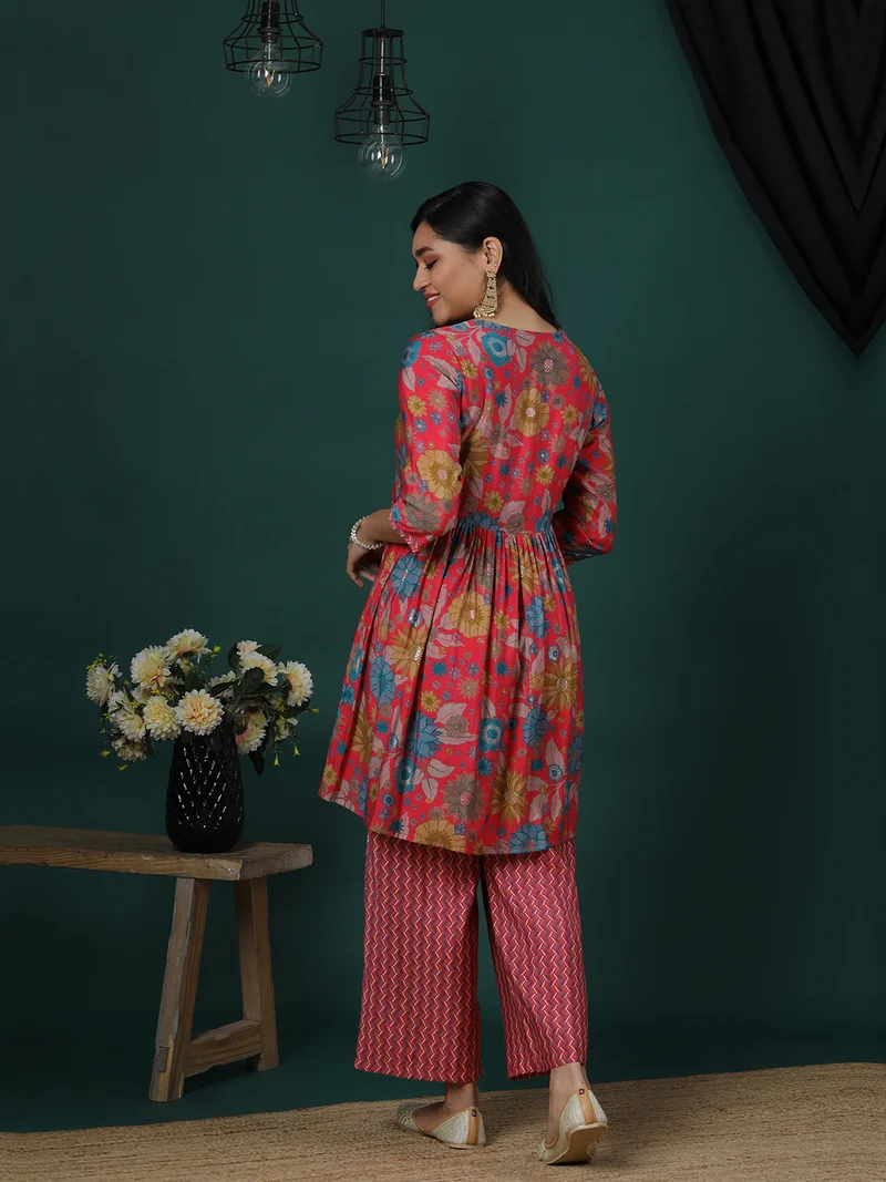 globus Women Printed Three Quarter Sleeve Tunic & Trouser Co-Ords
