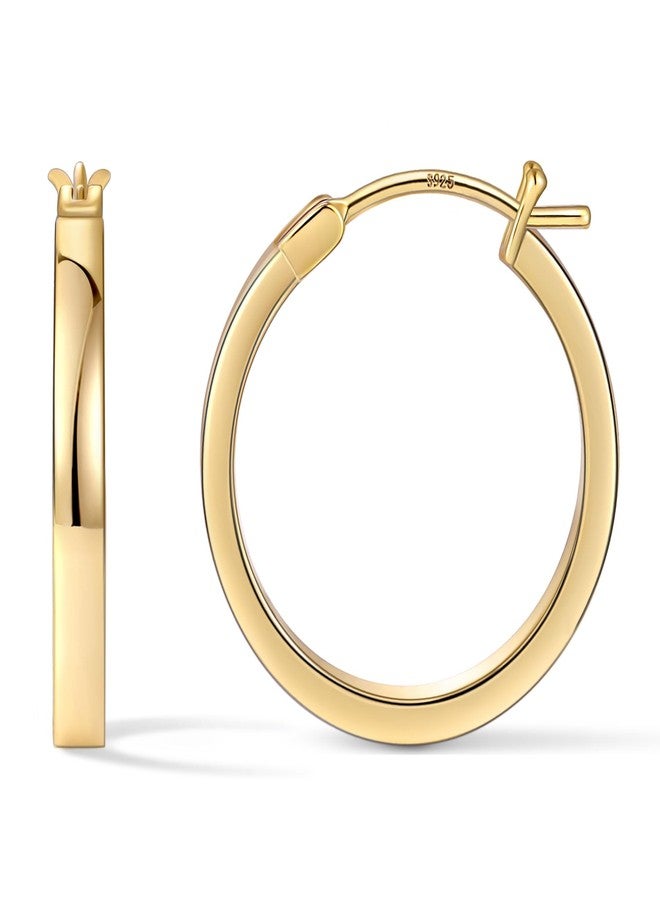 Gacimy Flatted Hoop Earrings for Women 14K Gold Plated with 925 Sterling Silver Post, 15mm, Brass, No Gemstone - Image 1