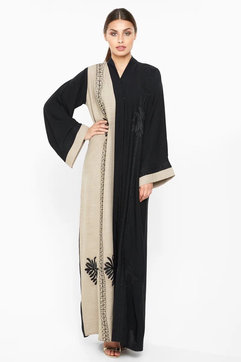 النخبة A sensuous half tone abaya with black embroidery detailing-AJ664A