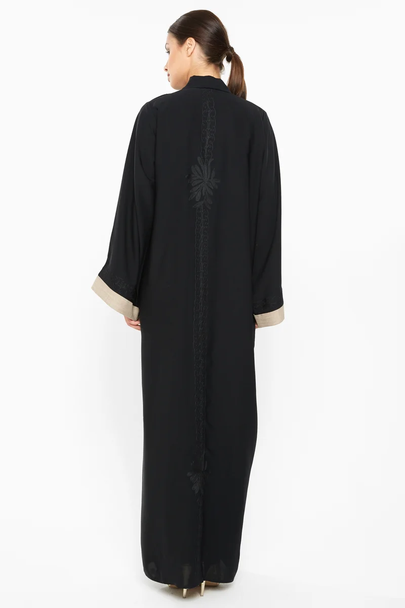 NUKHBAA A sensuous half tone abaya with black embroidery detailing-AJ664A