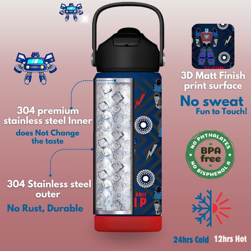 OCEANIC Boys Stainless Steel Water Bottle 550ml 18oz Double-Wall Vacuum Insulated 304 Stainless steel Water Bottle BPA FREE Leak Proof (Robot 550ml) - Image 5