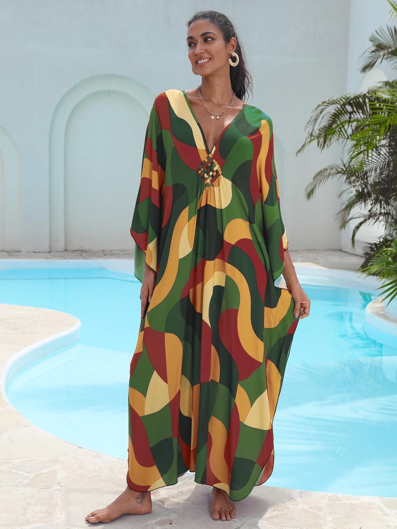 KEYLORTING Women's Plus Size Kaftan Dress â€“ plus size maxi dress Moo Moos Beach Cover Up,Bathing Suit Cover-Up Loungewear - Image 2