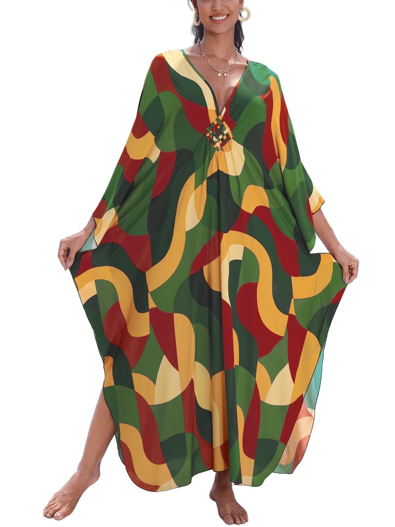 KEYLORTING Women's Plus Size Kaftan Dress â€“ plus size maxi dress Moo Moos Beach Cover Up,Bathing Suit Cover-Up Loungewear - Image 1