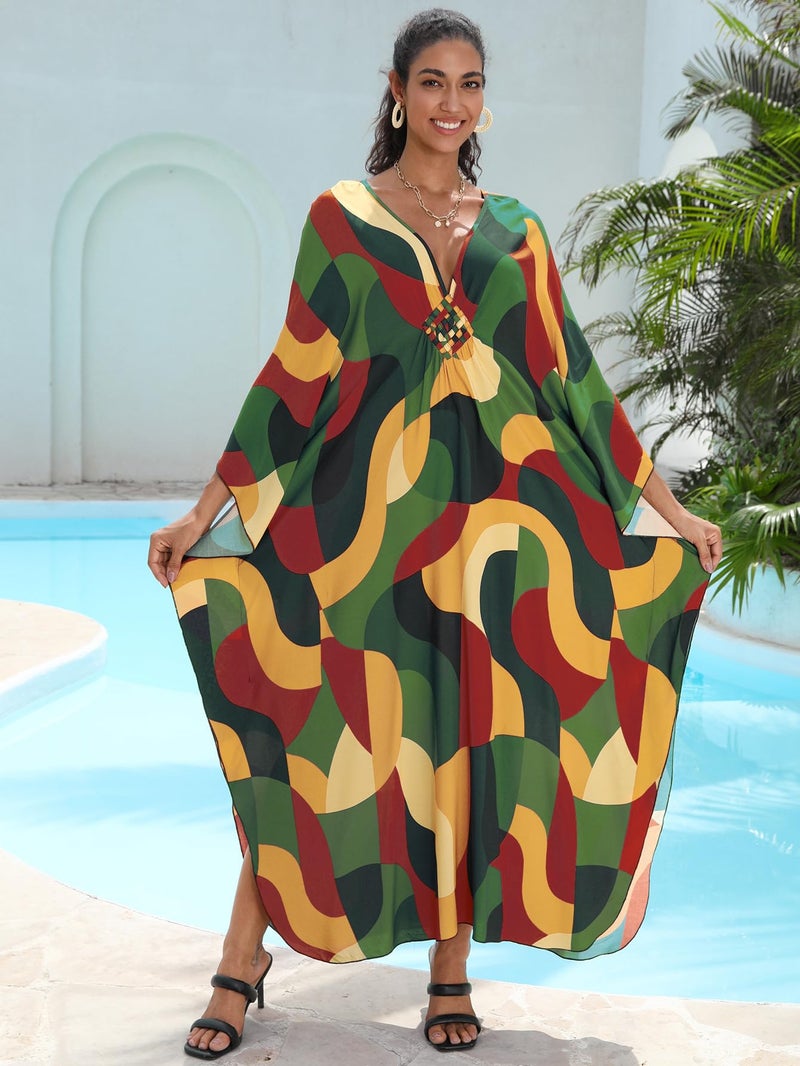 KEYLORTING Women's Plus Size Kaftan Dress â€“ plus size maxi dress Moo Moos Beach Cover Up,Bathing Suit Cover-Up Loungewear - Image 5