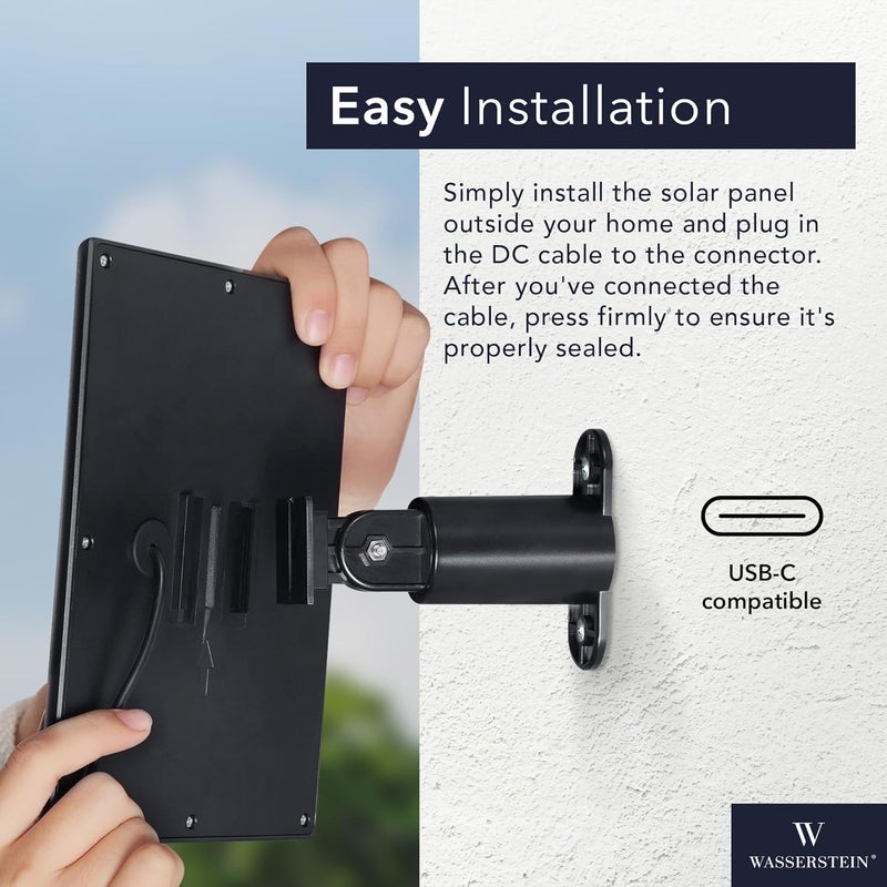 Wasserstein Solar Panel Compatible with Ring Spotlight Cam Plus/Pro/Battery, and Ring Stick Up Cam Battery - Includes Barrel Plug with USB C Adapter - 2W 5V Charging (1 Pack, Black) - Image 5
