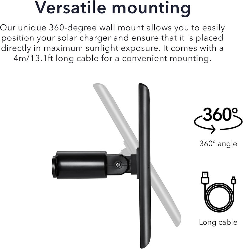 Wasserstein Solar Panel Compatible with Ring Spotlight Cam Plus/Pro/Battery, and Ring Stick Up Cam Battery - Includes Barrel Plug with USB C Adapter - 2W 5V Charging (1 Pack, Black) - Image 4