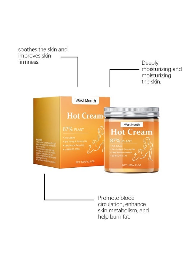 West Month Hot Warming Body Massage Cream 120g, Skin Firming and Toning Deep Moisturizing Cream for Abdomen, Arms, and Legs - Image 5