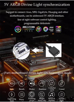 DUNISO Heatsink cooler, RGB Fin Heatsink , made of aluminum magnesium alloy and thermal conductive silicone material, 5V3 pin, suitable for most desktop memory bare strips, black  - Image 5