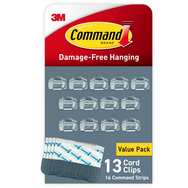Command Round Cord Clips, Damage-Free Hanging Cable Clips, No Tools Wall Clips for Hanging Electrical Cables of Christmas Decorations, 13 Clear Cord Clips and 16 Command Strips - Image 1