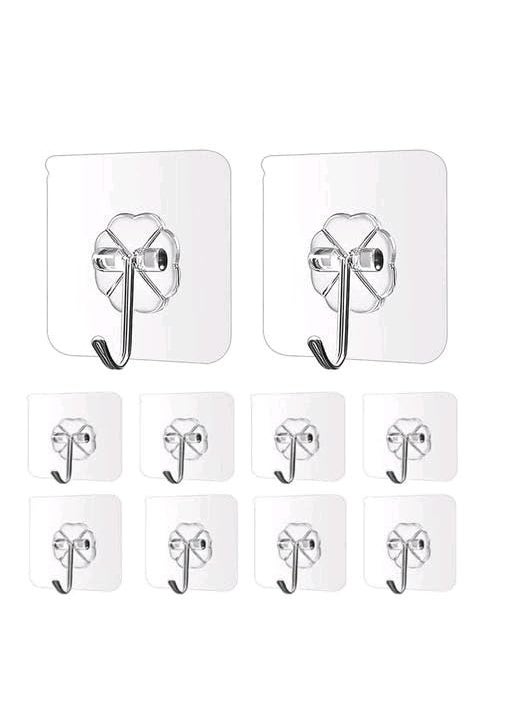 RonsFord Hooks for Wall Without Drilling Heavy Duty Strong Nail Free Adhesive Stronger Plastic Wall Hooks Hangers for Hanging Robe Coat Towel Keys Bags Lights Calendars Pack of 10 Flower Hook  - Image 1